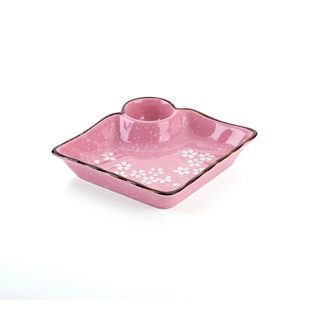 Sakura Flowers Ceramic Dinner Plate with Sauce Dish