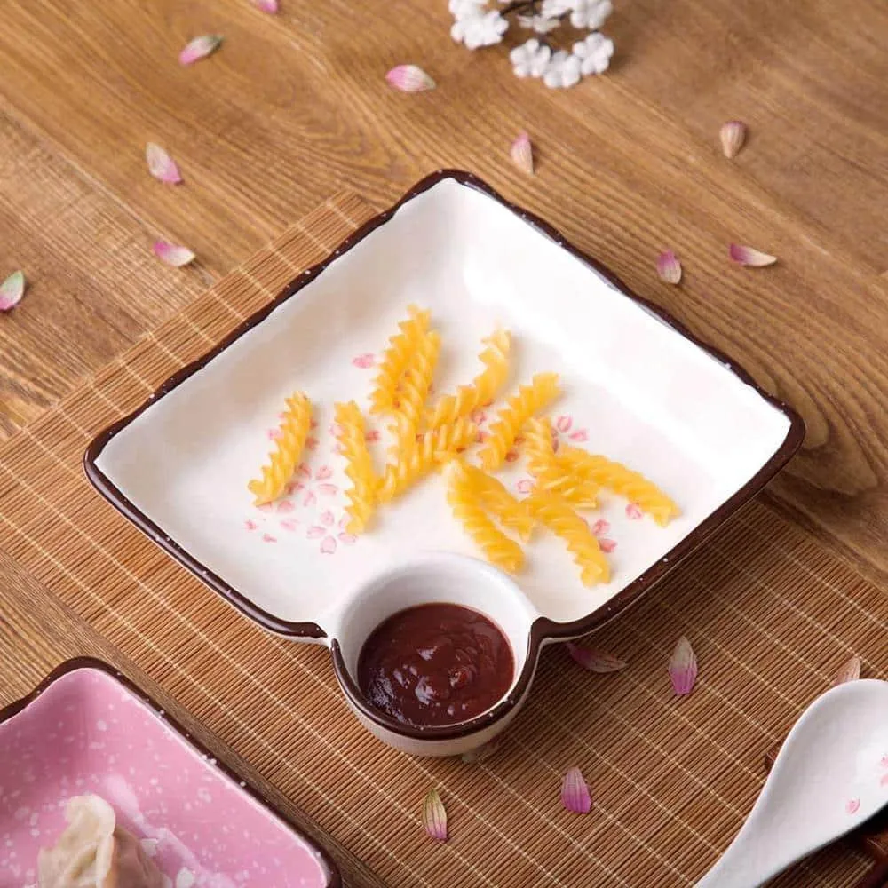Sakura Flowers Ceramic Dinner Plate with Sauce Dish