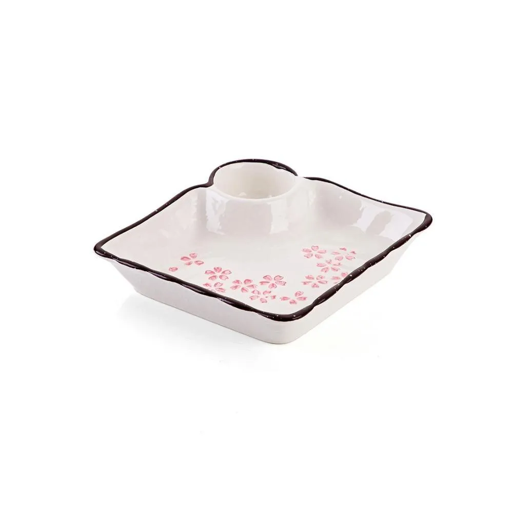 Sakura Flowers Ceramic Dinner Plate with Sauce Dish