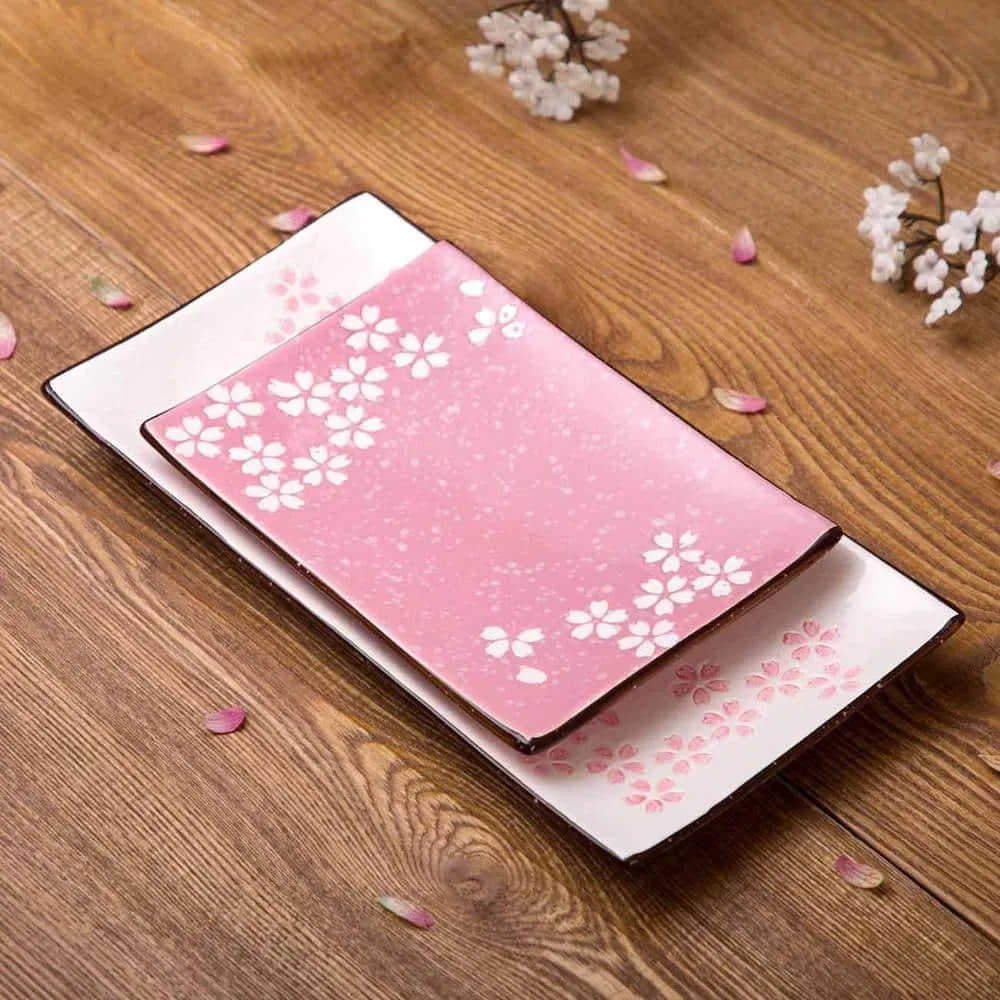 Sakura Style Rectangle Ceramic Dinner Plate