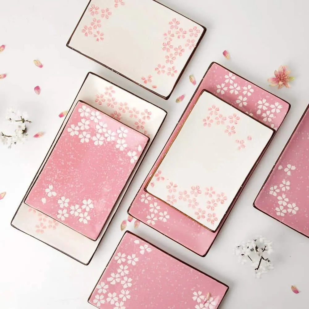 Sakura Style Rectangle Ceramic Dinner Plate