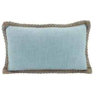 Sky Blue Jute Edge Linen Cushion - 30cm x 50cm