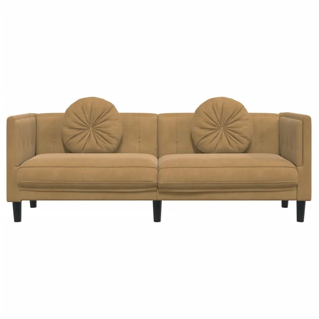 Sofa with Cushions 3-Seater Brown Faux Suede Leather
