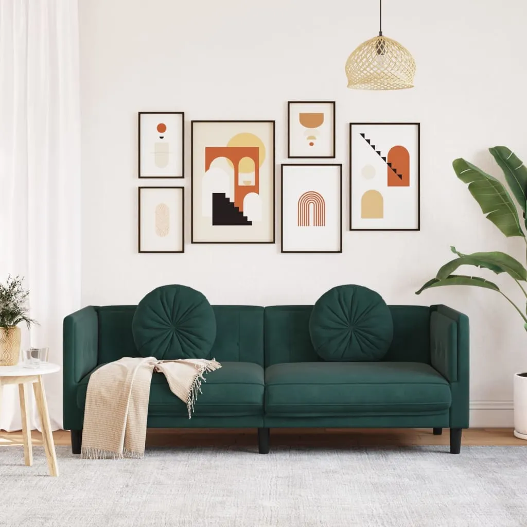 Sofa with Cushions 3-Seater Dark Green Velvet