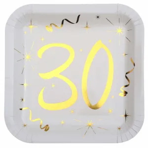Starry Golden Age 30th Birthday Large Square Lunch Paper Plates, 9 Inches, 10 Count