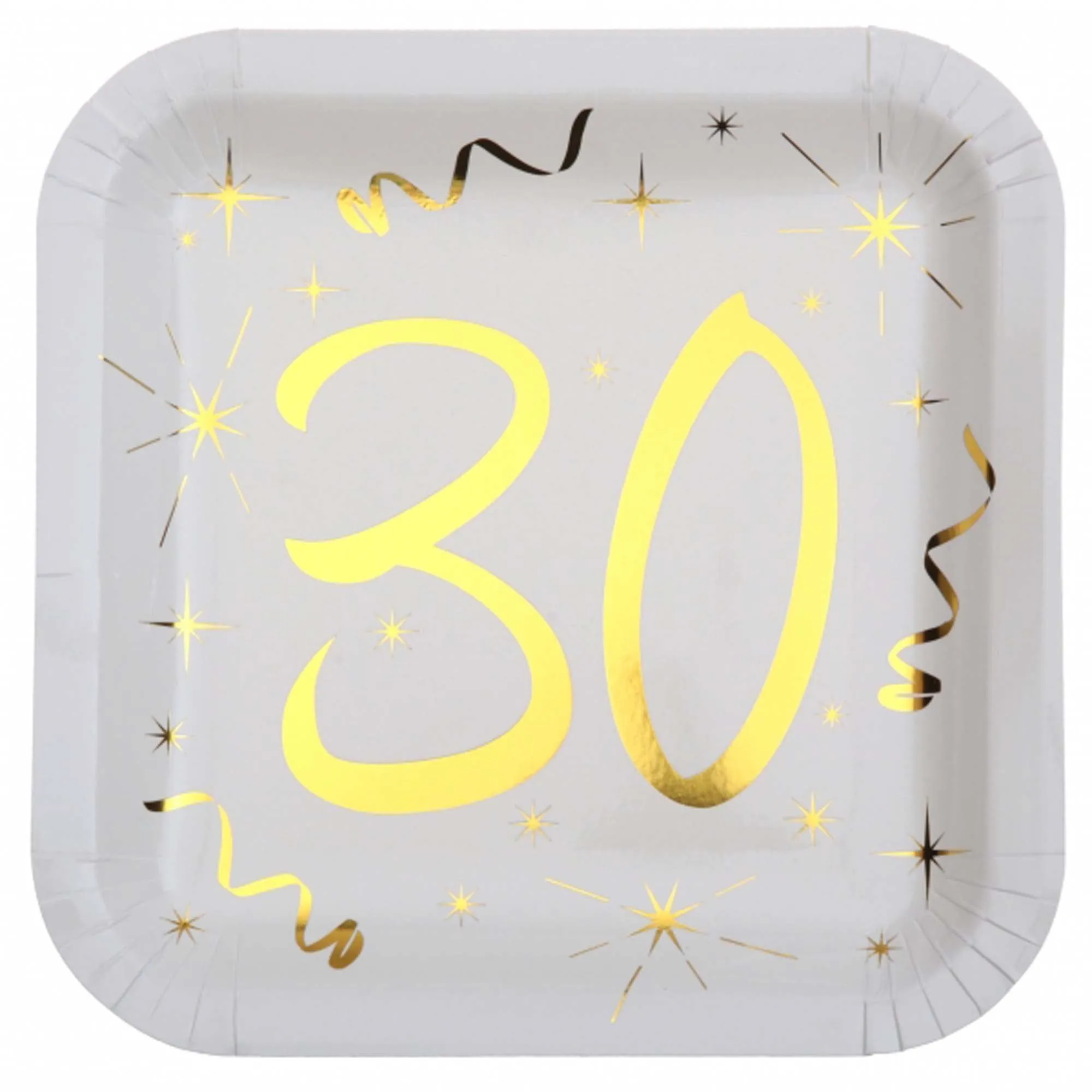 Starry Golden Age 30th Birthday Large Square Lunch Paper Plates, 9 Inches, 10 Count