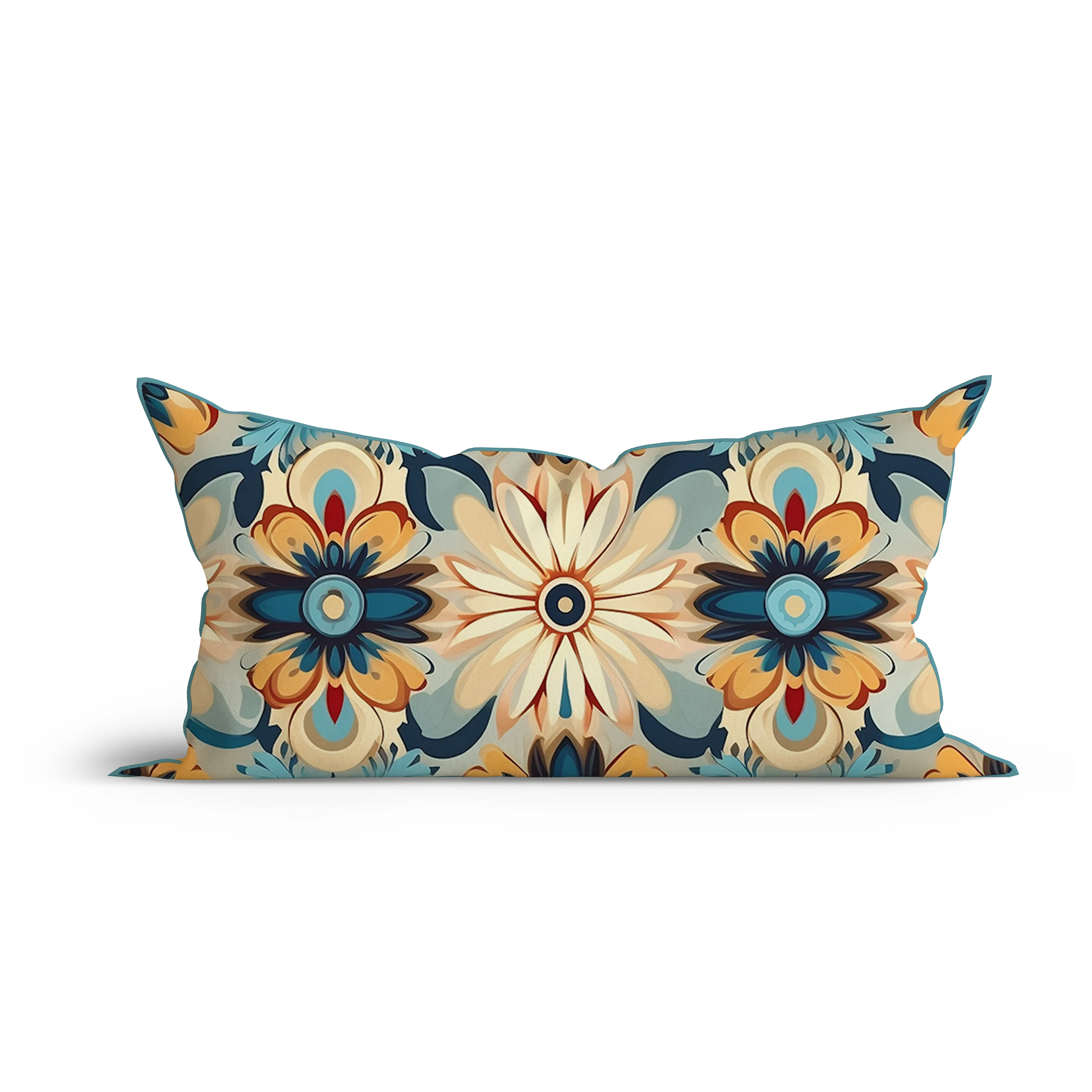 Sunset Blossom Fusion Printed Cotton Cushion with Piping
