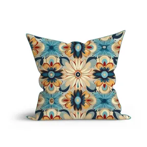 Sunset Blossom Fusion Printed Cotton Cushion with Piping