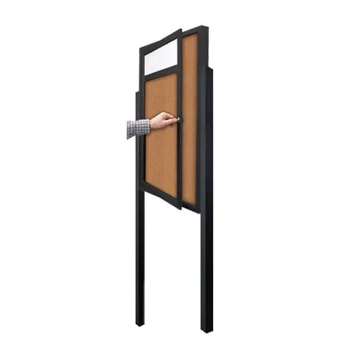 SwingCase Standing 19x24 Outdoor Bulletin Board Enclosed with Header   Posts (One Door)