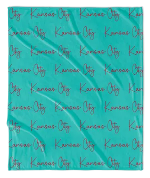 Teal & Red Cursive Kansas City Blanket