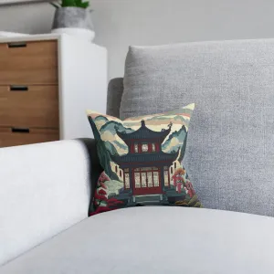 Traditional and cultural Chinese houses with Chinese embroidery Square Pillow - Pink Back