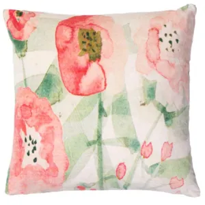 Velvet Pink Poppies Printed Cushion - 45cm x 45cm