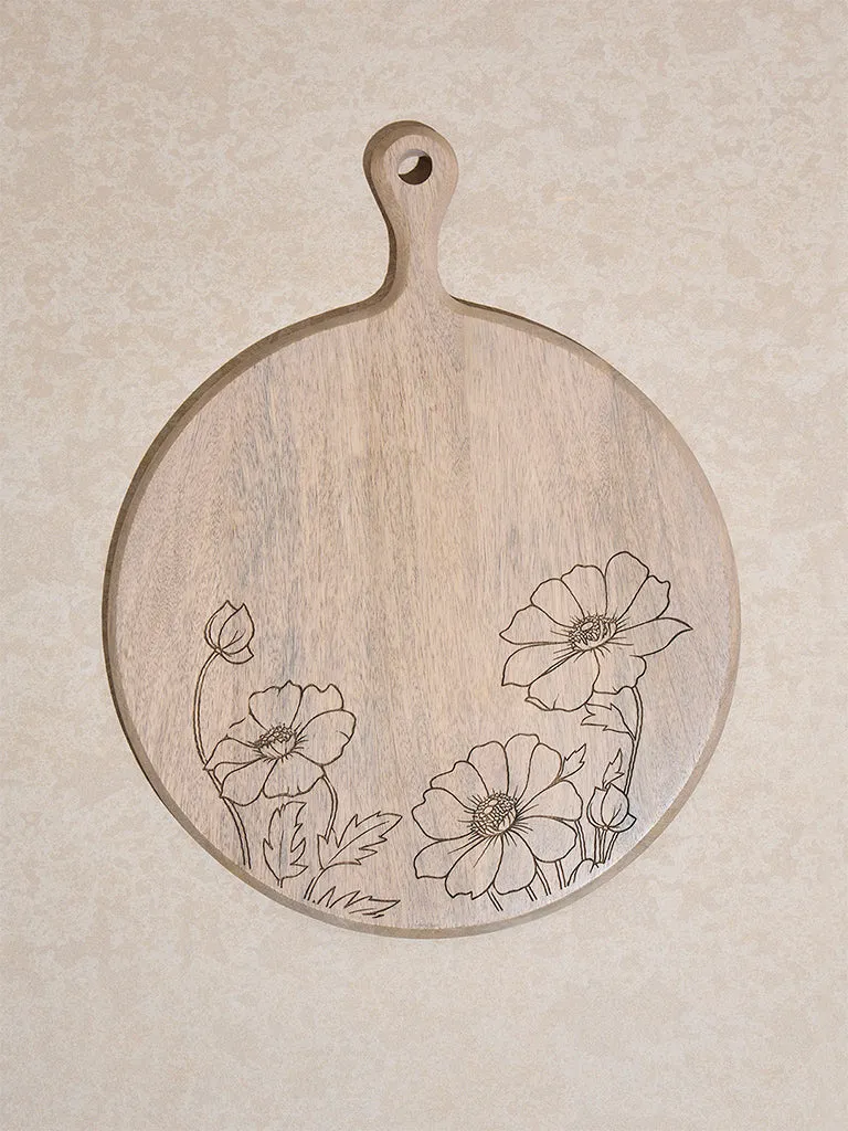 Westside Home Beige Floral Etched Wooden Chopper