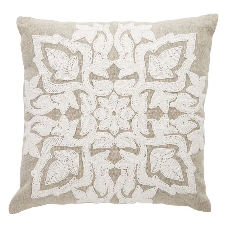 Whie & Beige Damask Cott Cushion - 50cm x 50cm