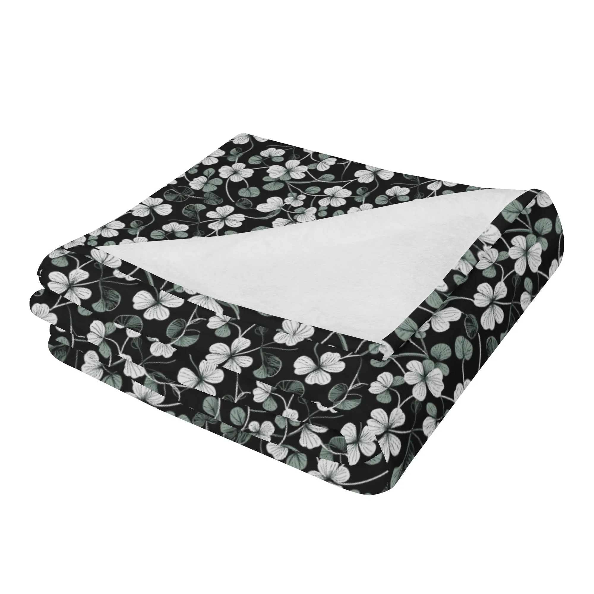 White and Green Clovers Flannel Breathable Blanket 4 Sizes
