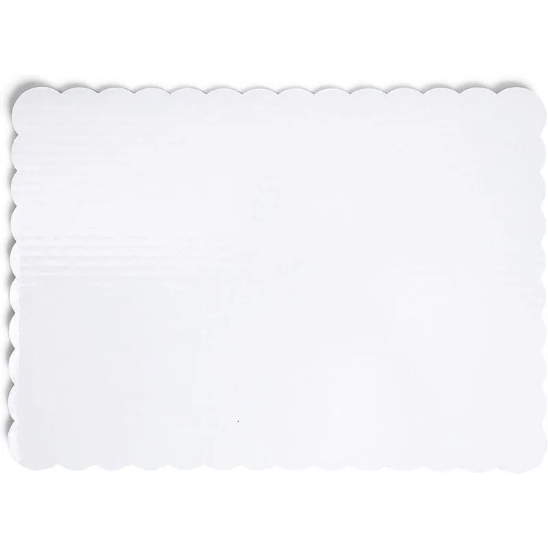 White Foil Cake Boards, Scalloped Rectangle Dessert Base (14 x 10 In, 25 Pack)