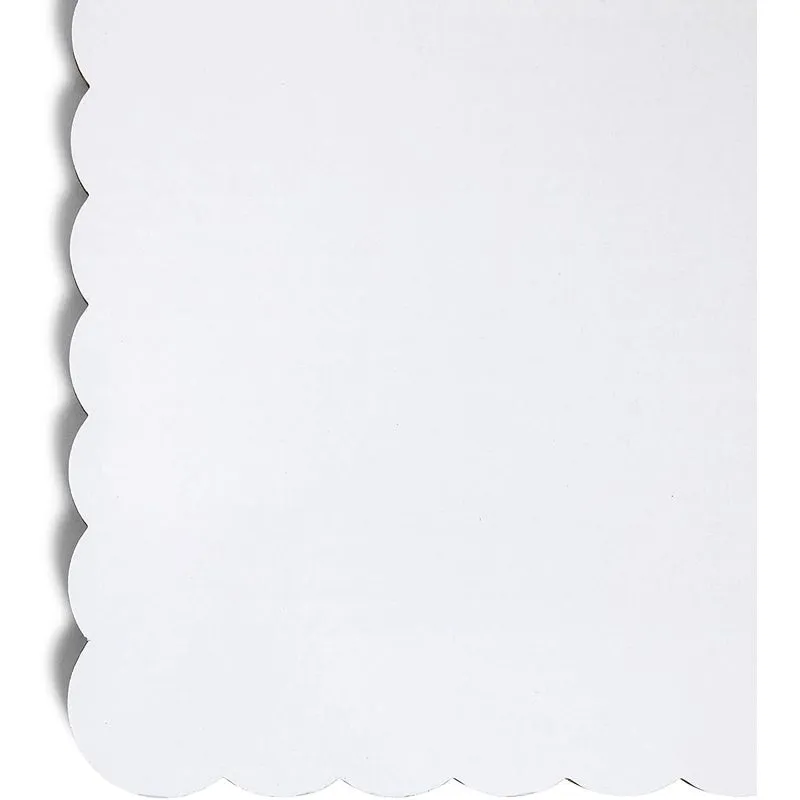 White Foil Cake Boards, Scalloped Rectangle Dessert Base (14 x 10 In, 25 Pack)
