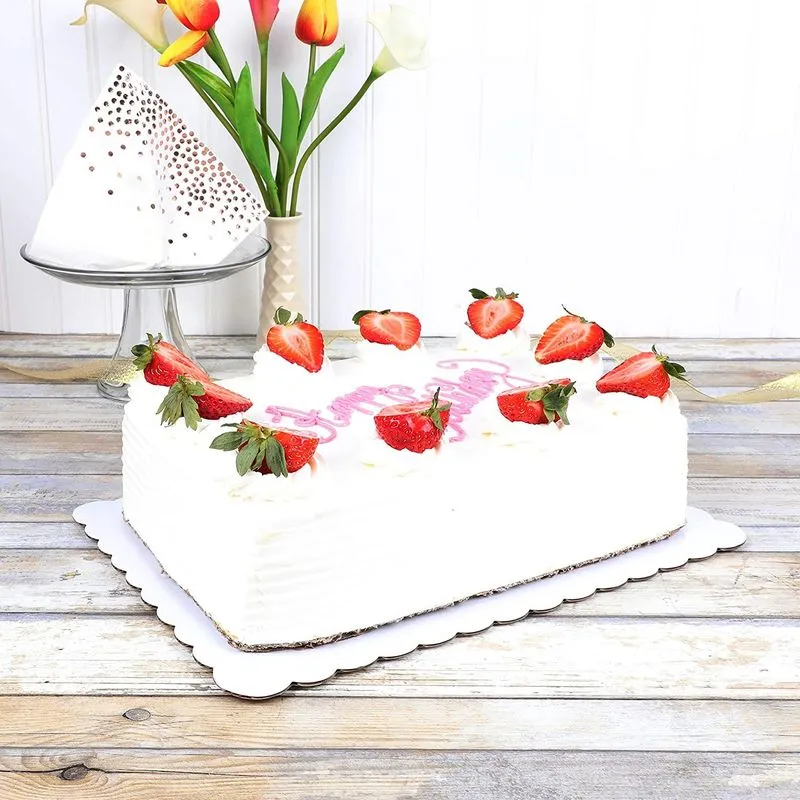 White Foil Cake Boards, Scalloped Rectangle Dessert Base (14 x 10 In, 25 Pack)