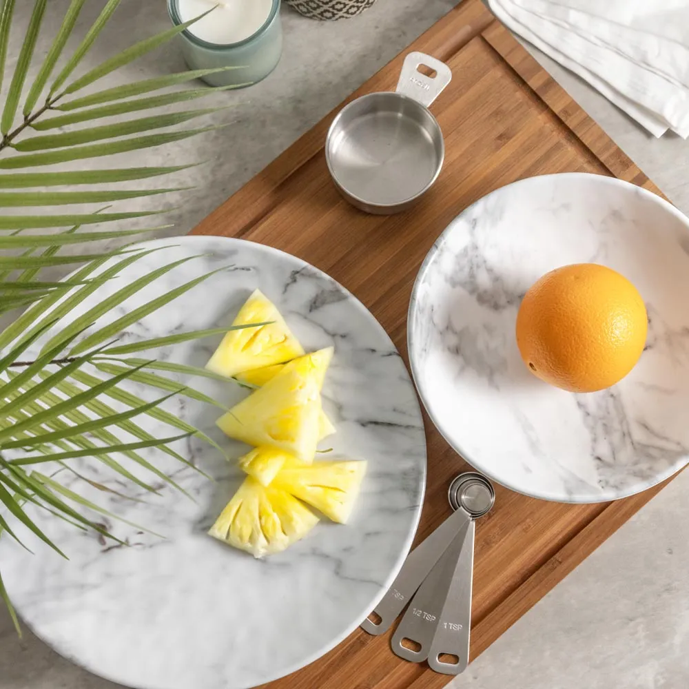 White Marble 11 inch Round Melamine Dinner Plate | Set of 6