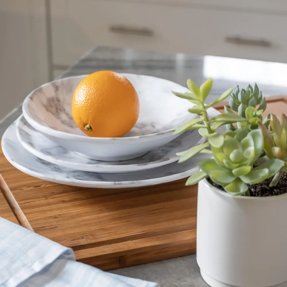 White Marble 11 inch Round Melamine Dinner Plate | Set of 6