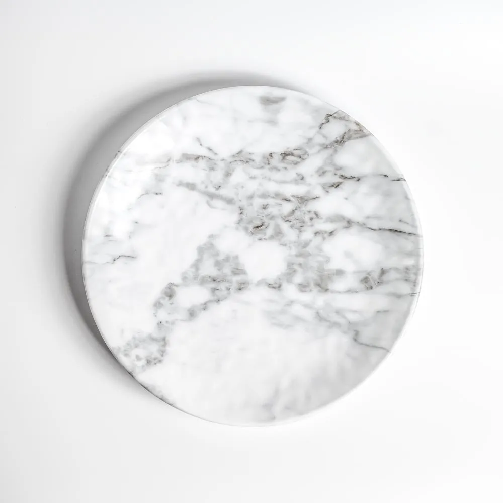 White Marble 11 inch Round Melamine Dinner Plate | Set of 6
