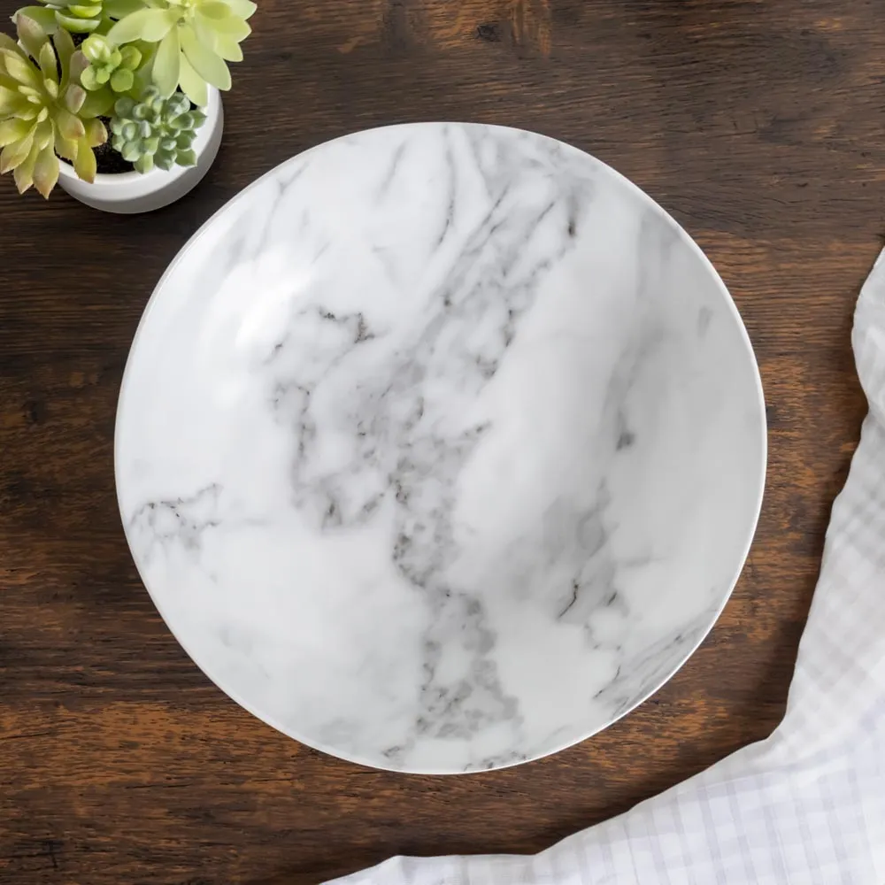 White Marble 11 inch Round Melamine Dinner Plate | Set of 6