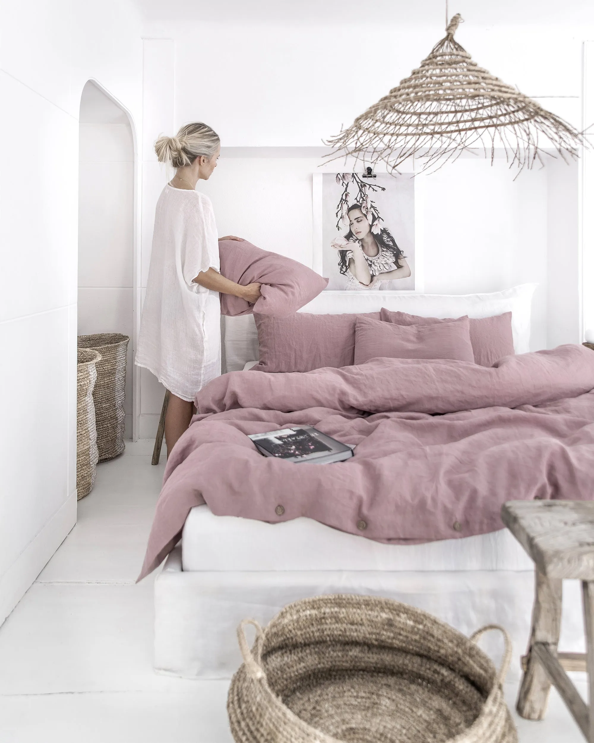 Woodrose linen duvet cover set (3 pcs)