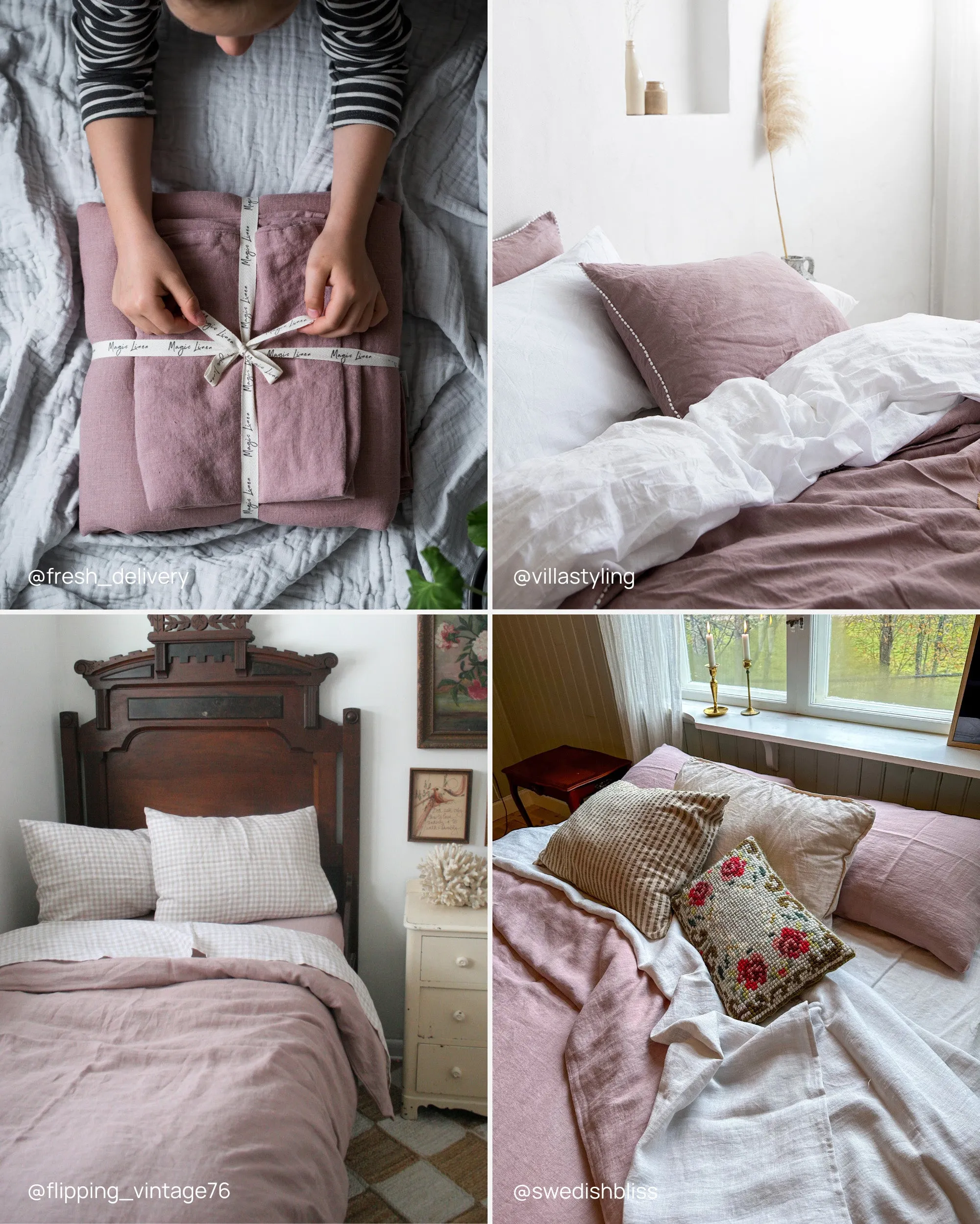 Woodrose linen duvet cover set (3 pcs)