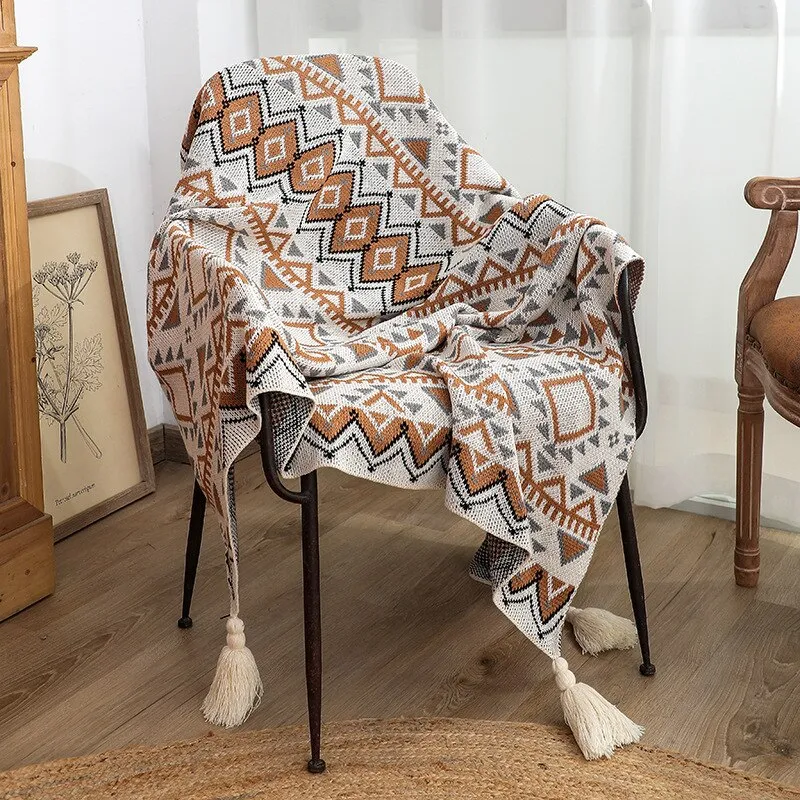 Zella Sofa Blankets Bohemian Style Cotton Knitted Blanket